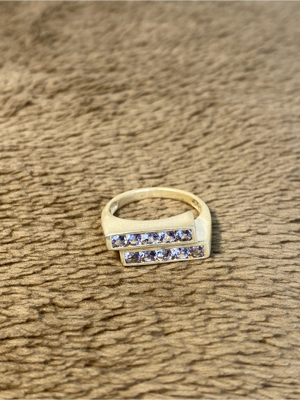 Sterling Silver Channel Purple Cubic Zirconia Offset Band Ring STS 925 Sz:7
